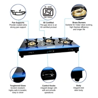 Milton Premium 3 Burner Blue 7mm Toughened Glass Top LP Gas Stove, Manual Ignition - ISI Certified - 72 x 42 x 12.5 Centimeters, Blue