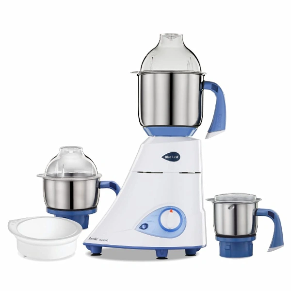 Preethi  Preethi Blue Leaf Diamond mixer grinder, 750 watt, 3 jars & Flexi Lid (Blue/ White) - 750, White and Blue