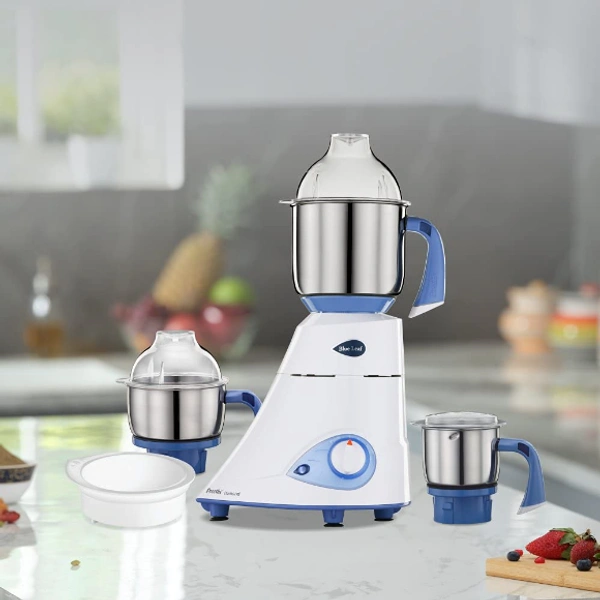 Preethi  Preethi Blue Leaf Diamond mixer grinder, 750 watt, 3 jars & Flexi Lid (Blue/ White) - 750, White and Blue