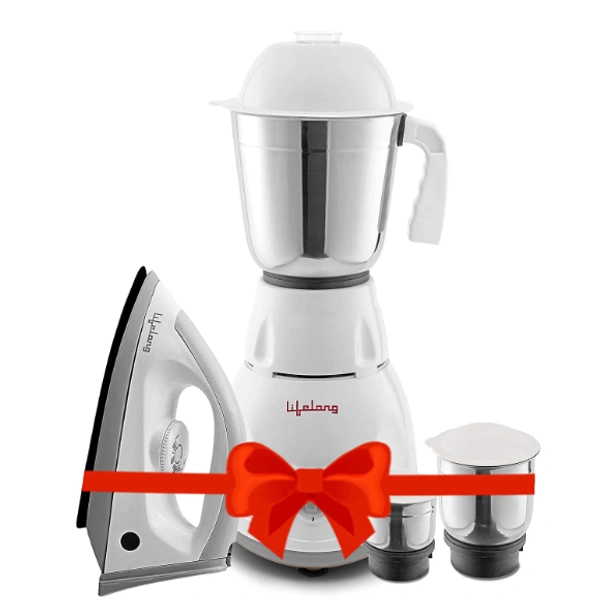 Lifelong  Lifelong Power - Pro 500 Watt 3 Jar Mixer Grinder and 1100 Watt Dry Iron Super Combo (1 Year Warranty) - 500 Watts, Grey
