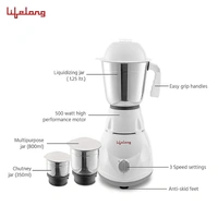 Lifelong  Lifelong Power - Pro 500 Watt 3 Jar Mixer Grinder and 1100 Watt Dry Iron Super Combo (1 Year Warranty) - 500 Watts, Grey