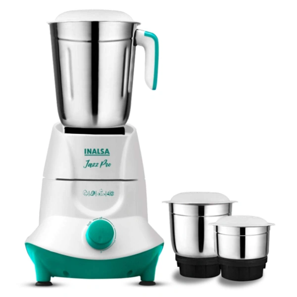 Inalsa  Inalsa Mixer Grinder Jazz Pro -550W with 3 Stainless Steel Jars ( White/Green ) - 550, White and Green
