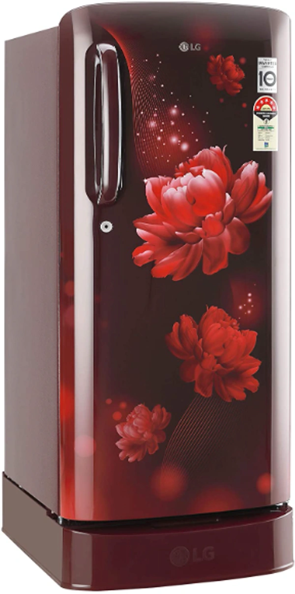 LG 190 L 4 Star Inverter Direct-Cool Single Door Refrigerator (GL-D201ASCY, Scarlet Charm, Base stand with Drawer) - 190 Litres, Red