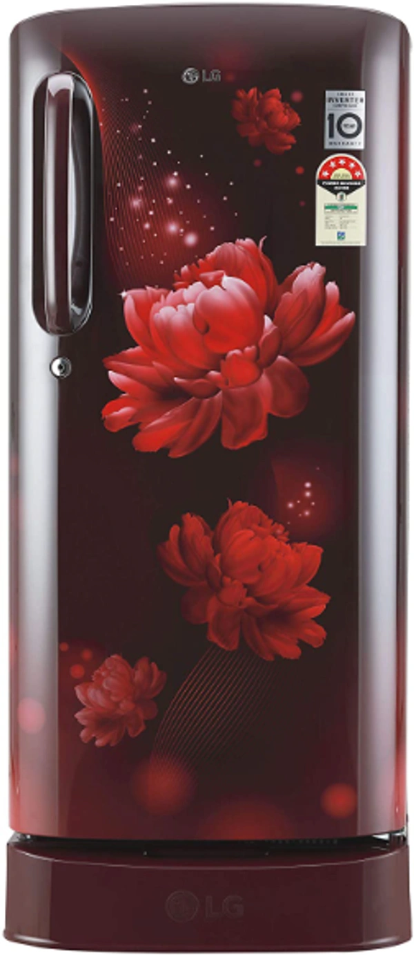 LG 190 L 4 Star Inverter Direct-Cool Single Door Refrigerator (GL-D201ASCY, Scarlet Charm, Base stand with Drawer) - 190 Litres, Red