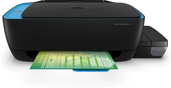 HP Ink Tank 419 WiFi Colour Printer, Scanner and Copier for Home/Office, High Capacity Tank (15,000 Black and 8000 Colour), Low Cost per Page (10p for B/W and 20p for Colour), Borderless Print - 419, Black