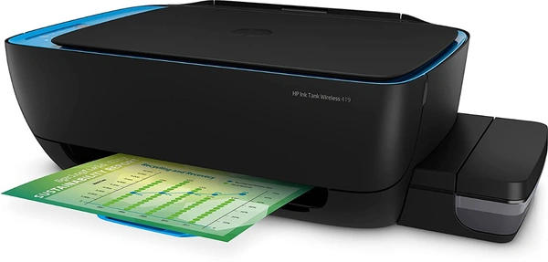 HP Ink Tank 419 WiFi Colour Printer, Scanner and Copier for Home/Office, High Capacity Tank (15,000 Black and 8000 Colour), Low Cost per Page (10p for B/W and 20p for Colour), Borderless Print - 419, Black