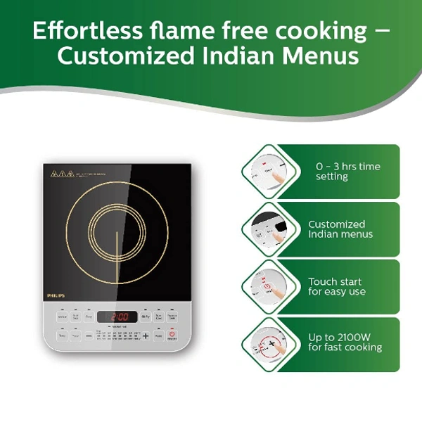 Philips Viva Collection HD4928/01 2100-Watt Induction Cooktop (Black) - 2100 Watt, Black