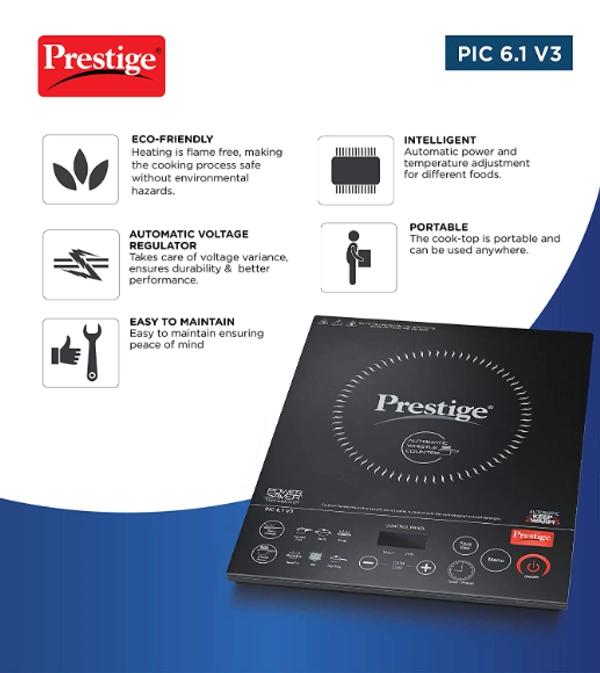 Prestige Induction Cooktop Pic 6.1 V3 2200 Watts - Black - 2200 Watts, Black