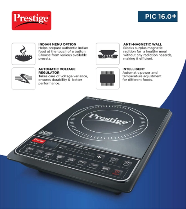 Prestige PIC 16.0+ 1900- Watt Induction Cooktop with Push button (Black) - 1900, Black