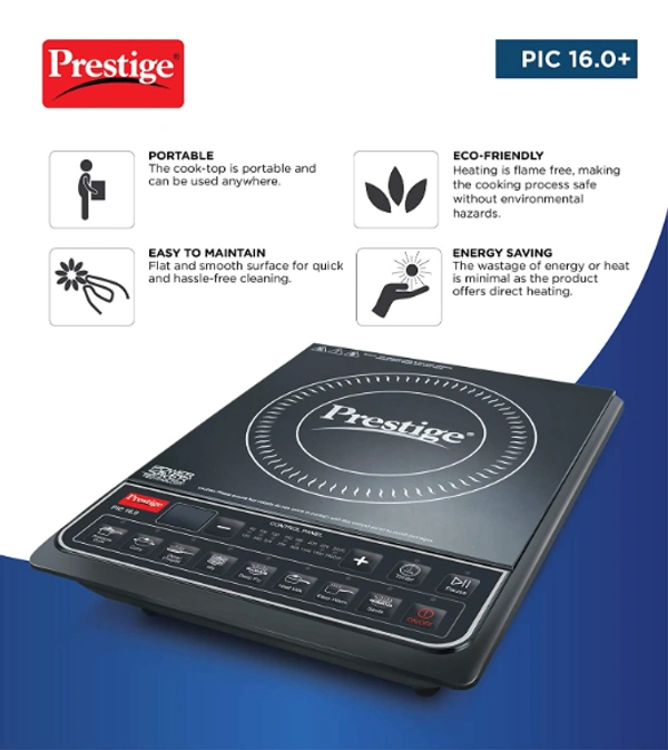 Prestige PIC 16.0+ 1900- Watt Induction Cooktop with Push button (Black) - 1900, Black