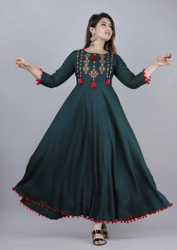 Vasanth Apparel Women Embroidered Rayon Anarkali Kurta - S, M, L, XL, XXL, Green