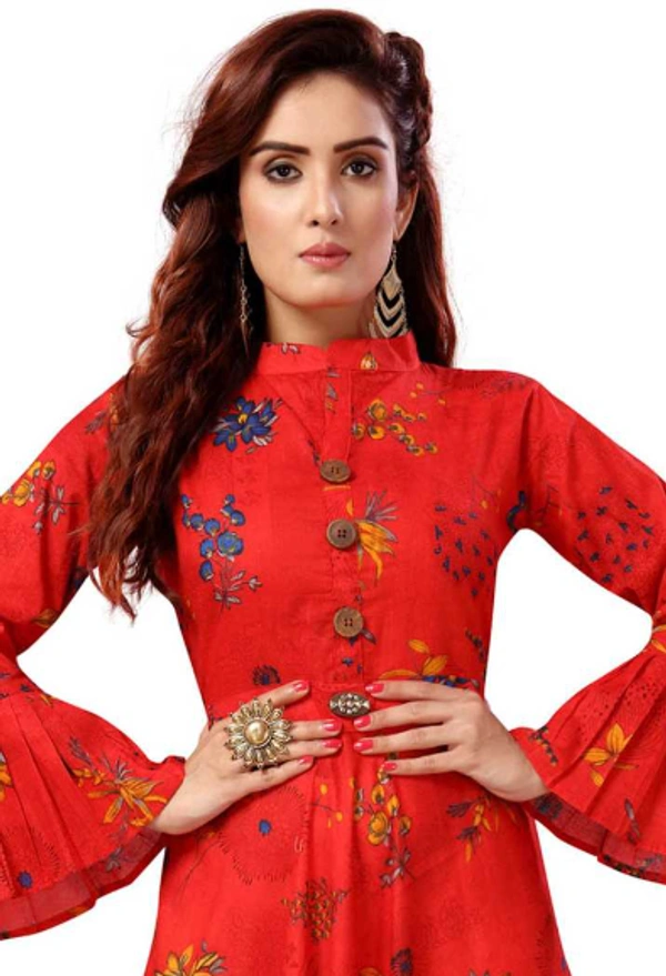 Madhuram Women Printed Cotton Blend Flared Kurta - M, XL, XXL, 3XL, 4XL, RED