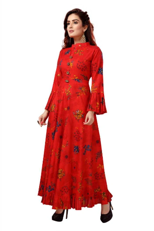 Madhuram Women Printed Cotton Blend Flared Kurta - M, XL, XXL, 3XL, 4XL, RED