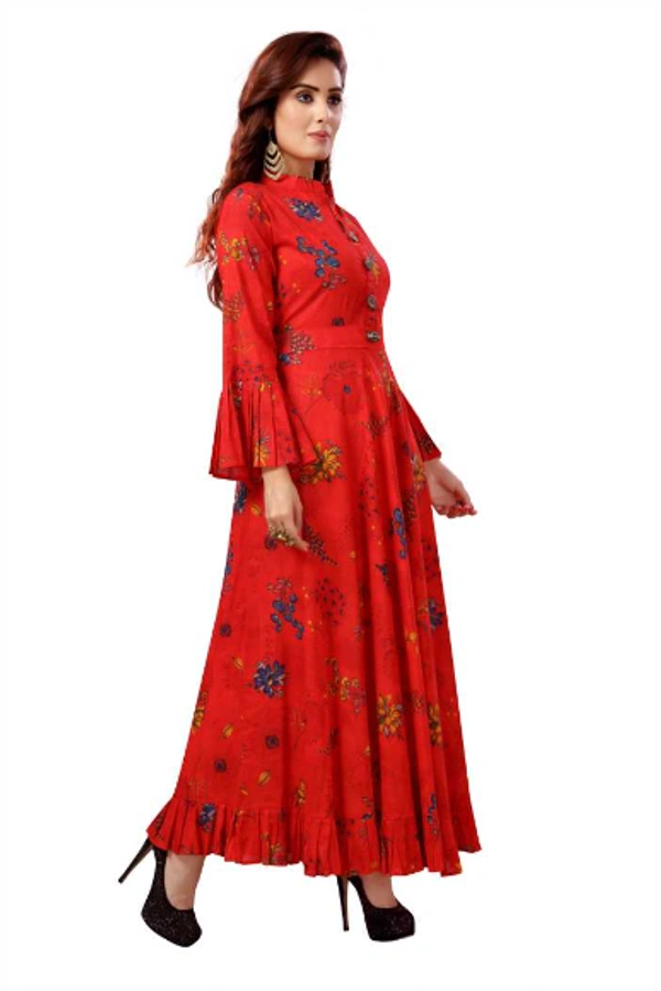 Madhuram Women Printed Cotton Blend Flared Kurta - M, XL, XXL, 3XL, 4XL, RED