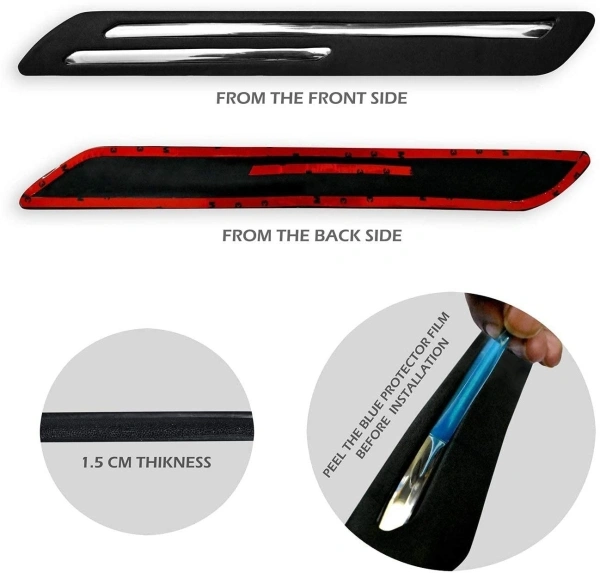 Car Bumper Protector Guard with Rust Proof Double Chromium Strip - Black
