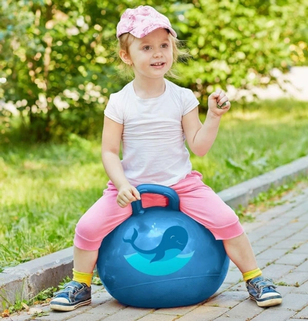 Jumping Hopping Hopper Hop Bouncy Ball with Grip Handle for Kids - Multicolour
