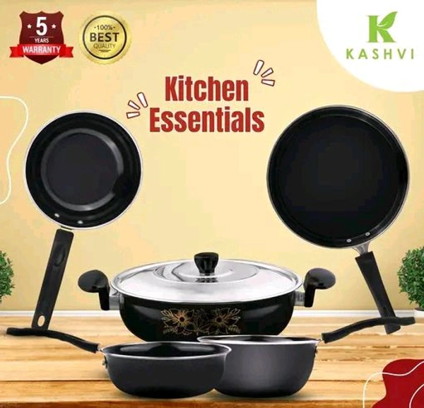 Kashvi Non Stick Pans And Tawa - - Combo 5 Pieces - Black