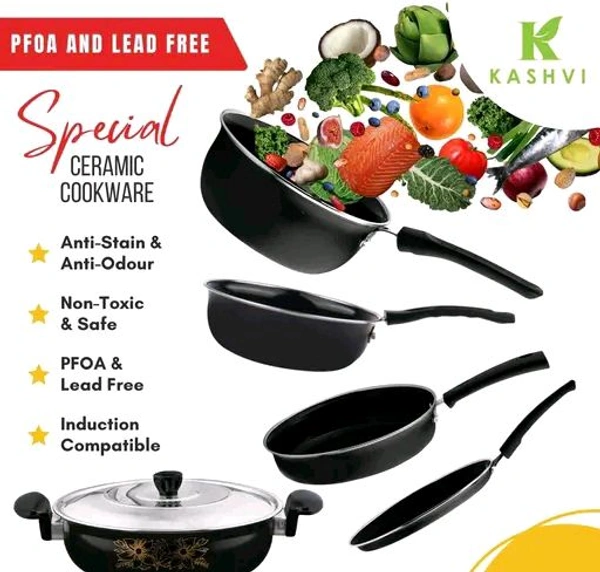 Kashvi Non Stick Pans And Tawa - - Combo 5 Pieces - Black