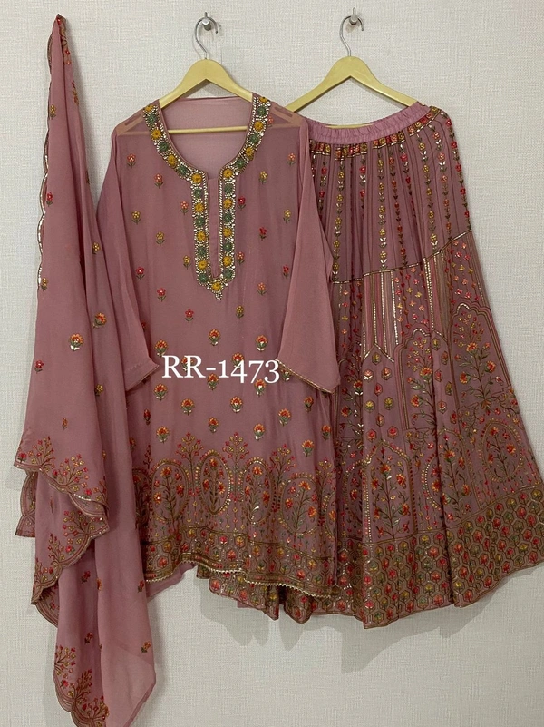 Pure Georgette Kurta Set  - Semi Stiched 