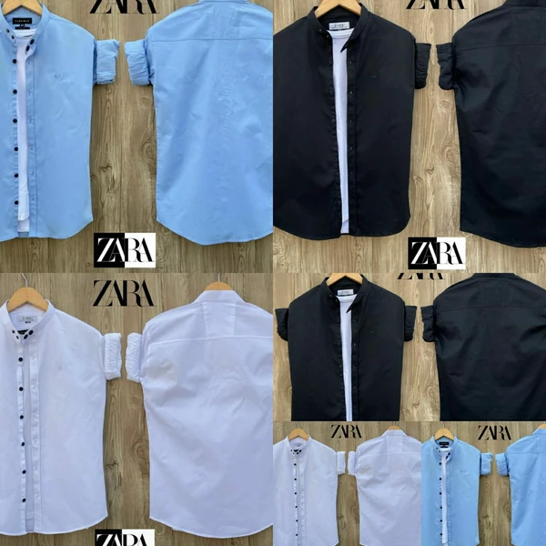 ZARA BAN COLLAR SHIRT - Sky Blue, L-40