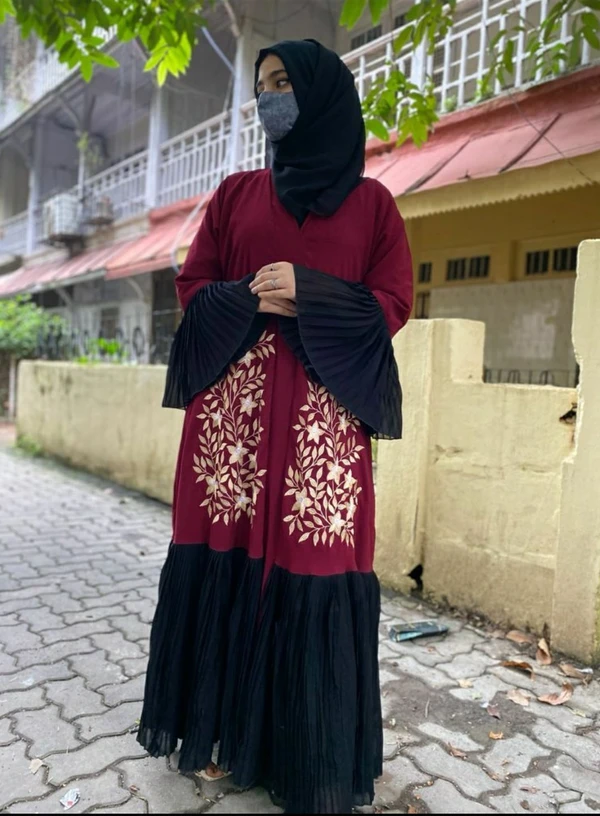 Jutte Frills Embroidery Abaya - Maroon