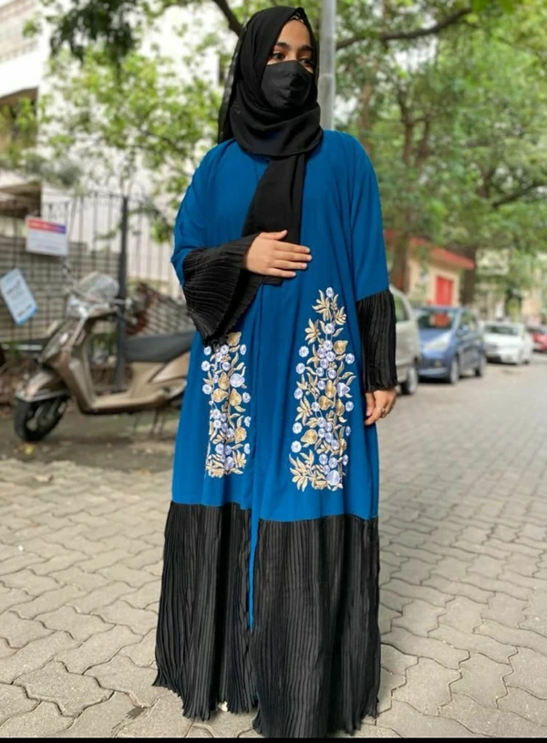 Jutte Frills Embroidery Abaya - Navy Blue