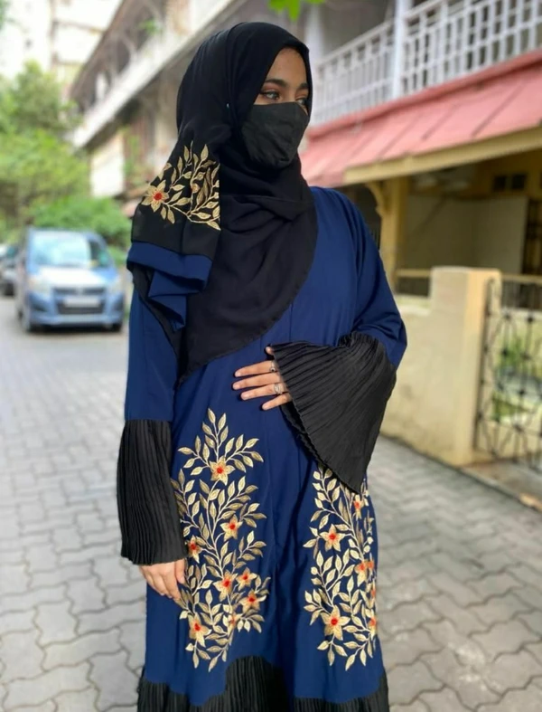 Jutte Frills Embroidery Abaya - Navy Blue