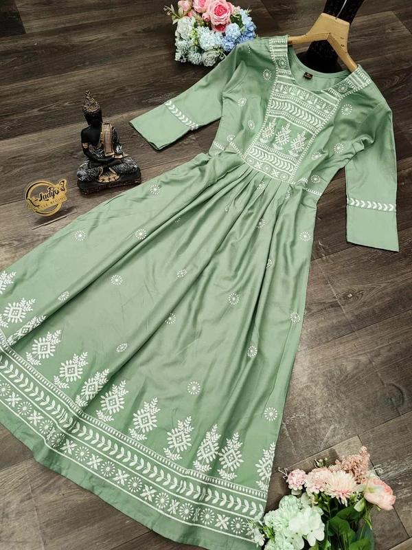 Rayon Long Gown - Green