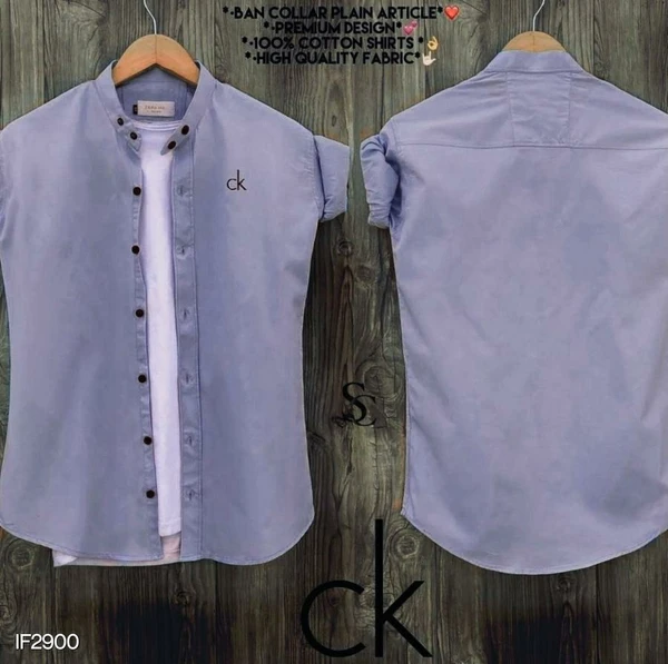 CK BAN COLLAR COTTON SHIRT - L-40