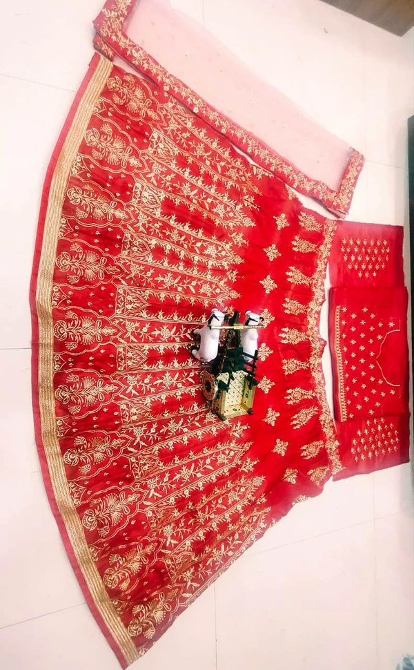 Red Satin Silk Heavy Embroidery Designer Lehenga