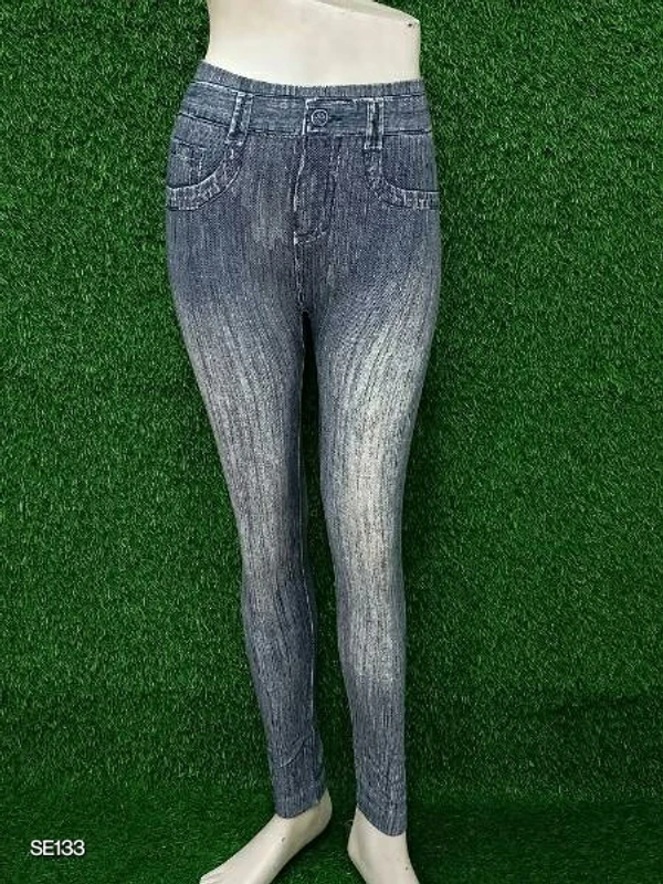 Stylish Denim Washed Look A Like Jeggings - XS