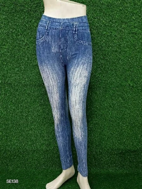 Stylish Denim Washed Look A Like Jeggings - S