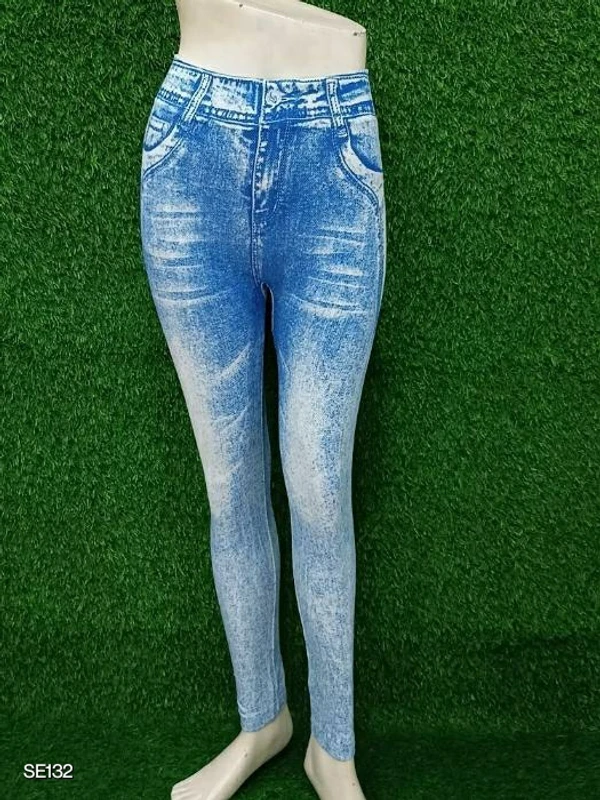 Stylish Denim Washed Look A Like Jeggings - S