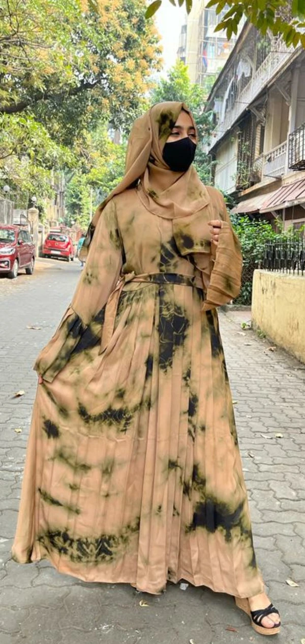 Marble Print Front Pleats Abaya