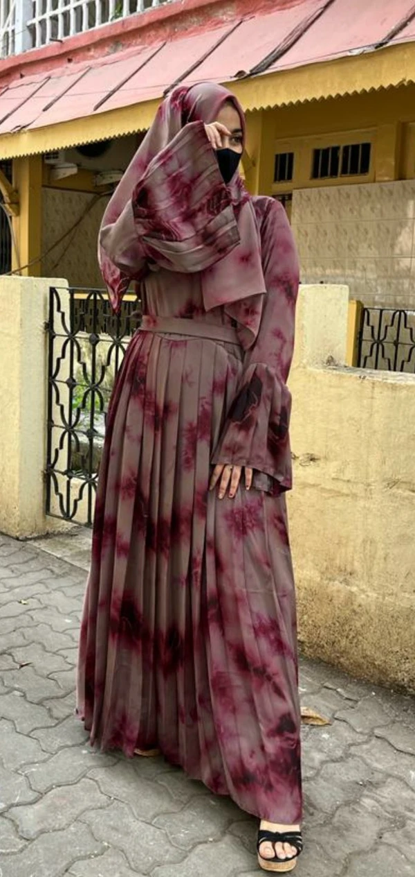 Marble Print Front Pleats Abaya