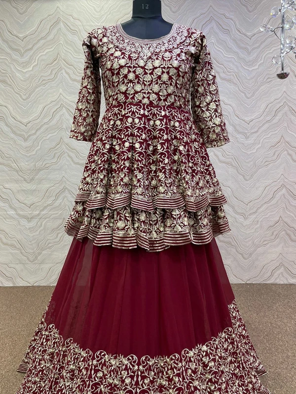 Heavy Embroidered Top Lehenga & Dupatta - Pink