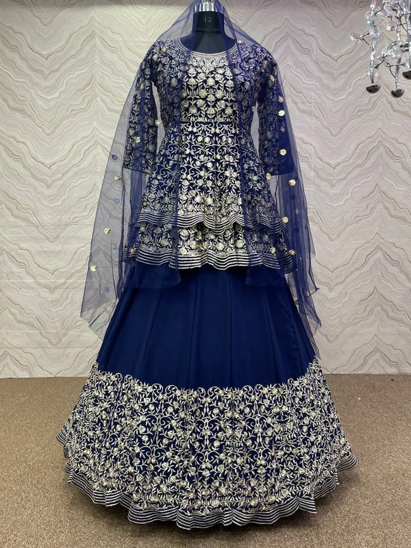 Heavy Embroidered Top Lehenga & Dupatta - Blue