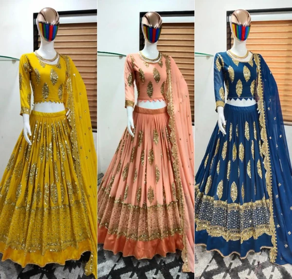 Faux Georgette Lehenga Choli - Yellow