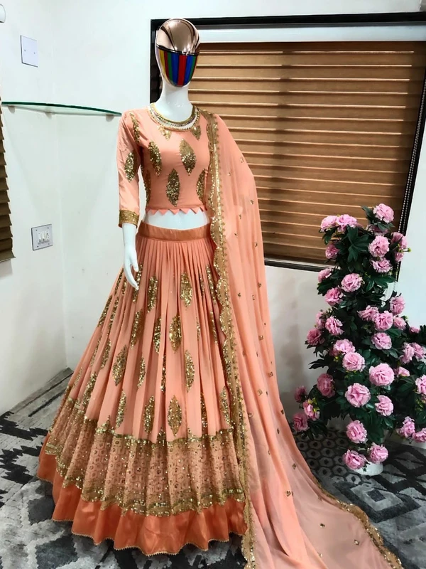 Faux Georgette Lehenga Choli - Yellow