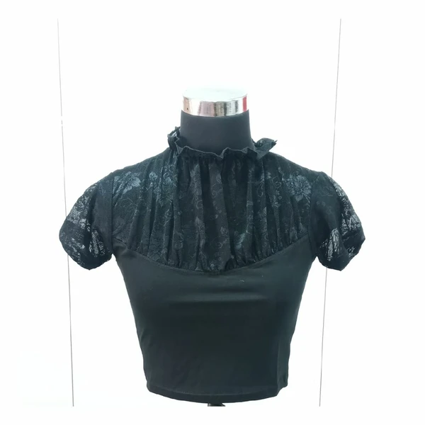 Cotton Lycra Stretchable Readymade Blouse - Black