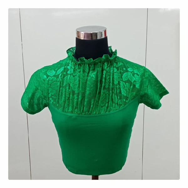 Cotton Lycra Stretchable Readymade Blouse - Green
