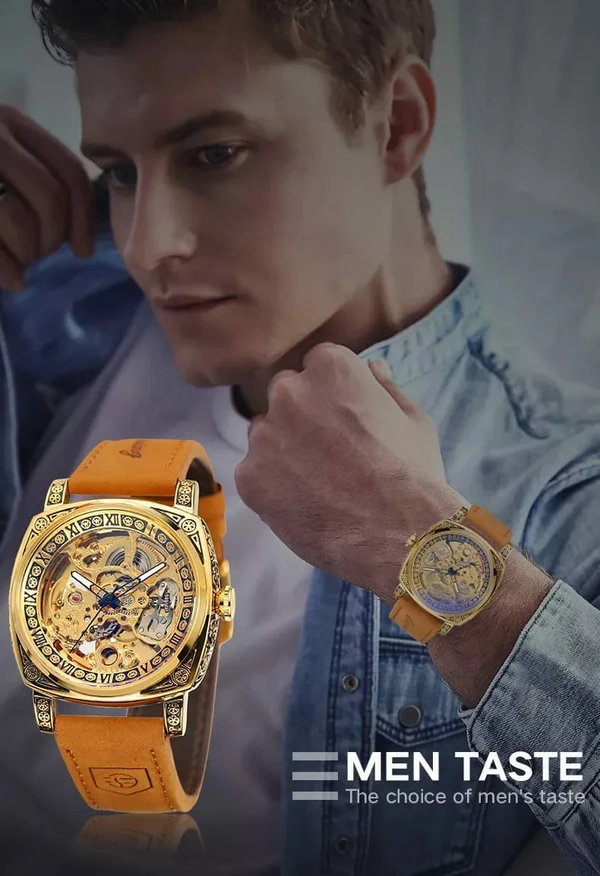 Forsining Luxury Transparent Skeleton Automatic Watch - Gold