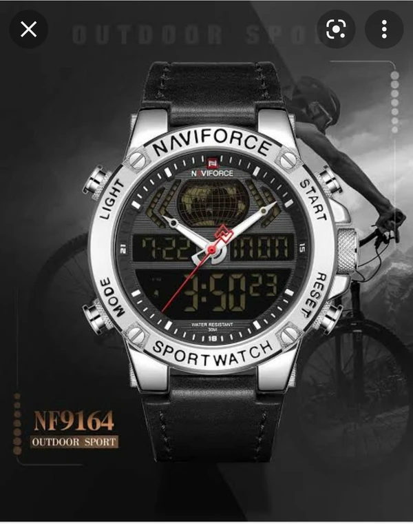 Naviforce Leather Band Quartz Electronic Wristwatch - Silvery