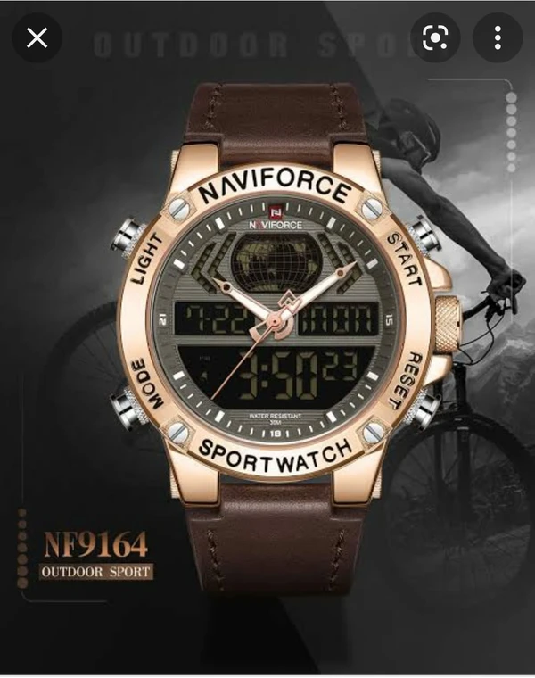 Naviforce Leather Band Quartz Electronic Wristwatch - Silvery