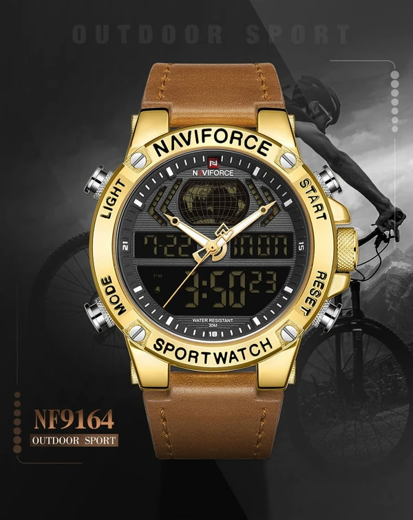 Naviforce Leather Band Quartz Electronic Wristwatch - Brown