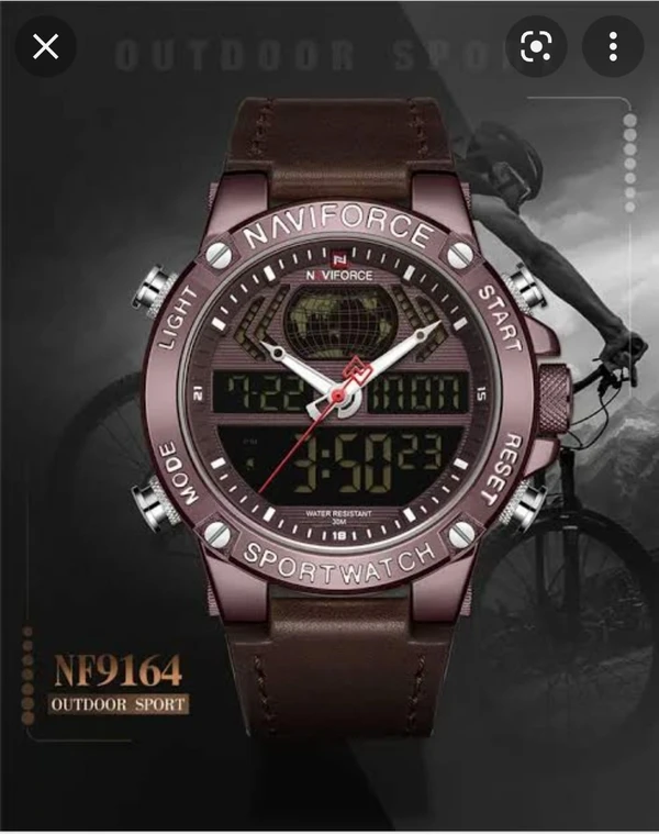 Naviforce Leather Band Quartz Electronic Wristwatch - Brown