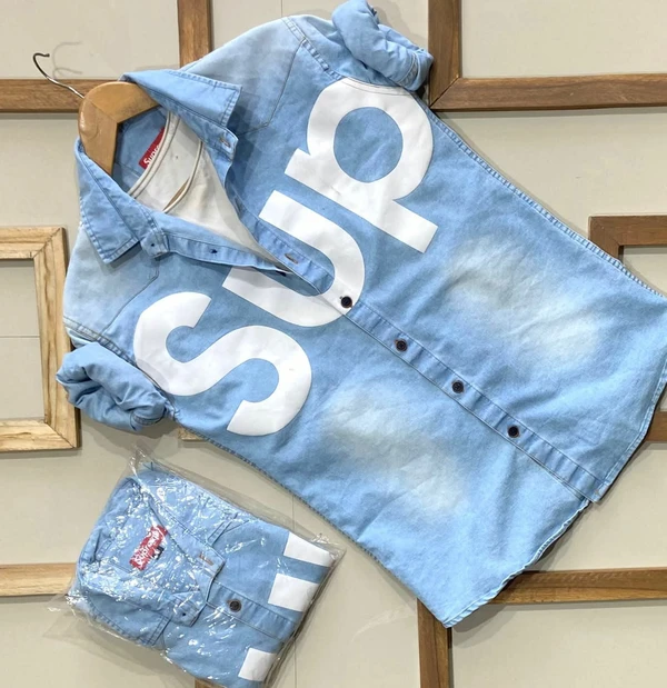 SUPREME DENIM SHIRT - Sky Blue, L