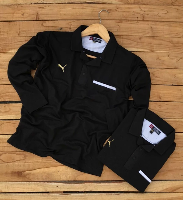 Premium Quality Full Sleeve Collar Tshirt - Black, L-40