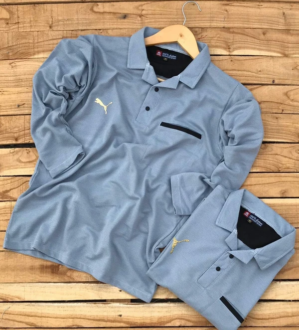 Premium Quality Full Sleeve Collar Tshirt - Blue, L-40