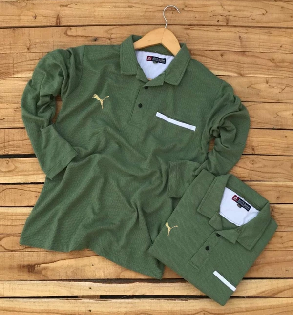 Premium Quality Full Sleeve Collar Tshirt - Green, XXL-44